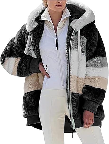 Womens Teddy Hoodies Fleece Jackets Winter Warm Coats Full Zip Stylish Fuzzy Sweatshirt Ladies Casual Jumper Outerwear With Pockets