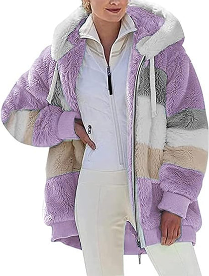Womens Teddy Hoodies Fleece Jackets Winter Warm Coats Full Zip Stylish Fuzzy Sweatshirt Ladies Casual Jumper Outerwear With Pockets